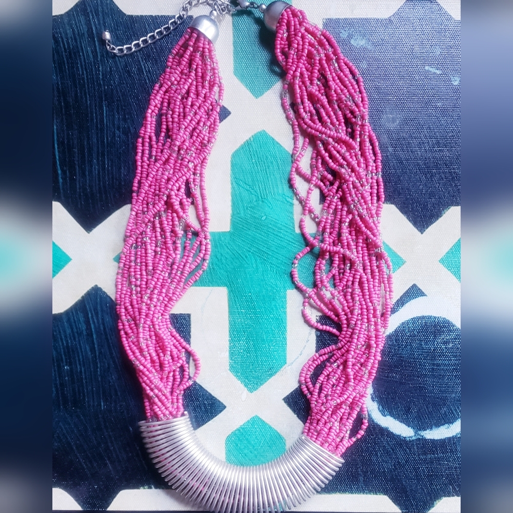 Nordstrom Pink and Silver Multi-Strand Necklace Statement Jewelry